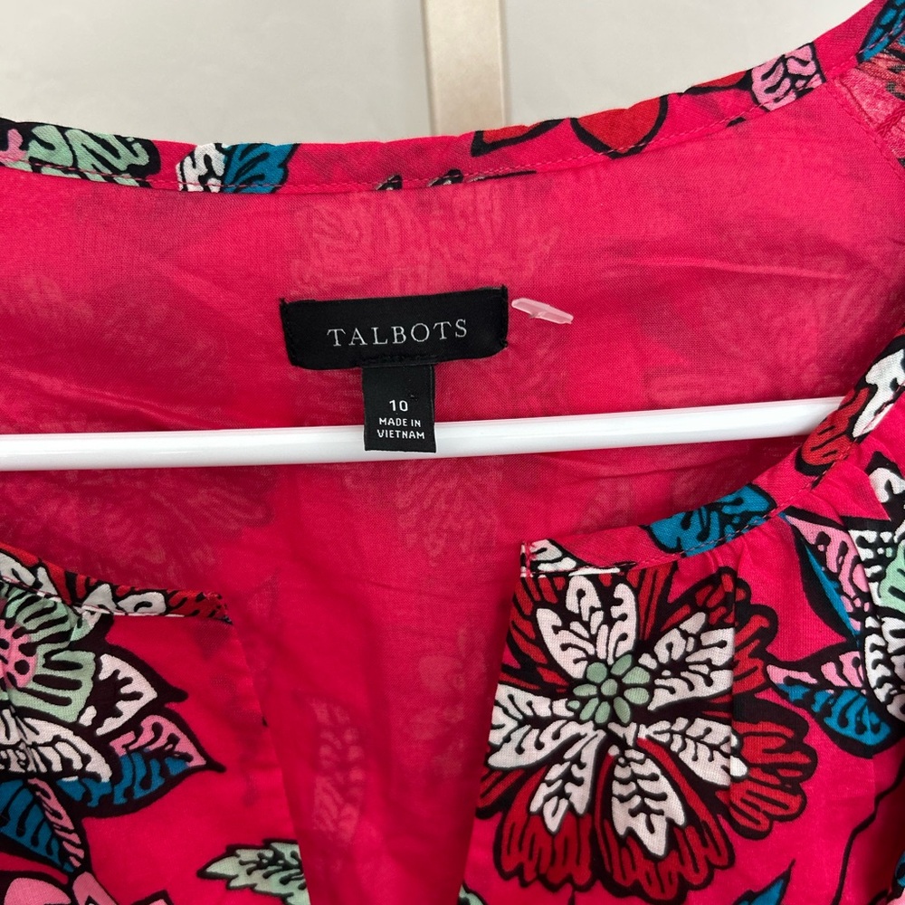 Talbots Flutter Sleeve Fit & Flare Dress Pink Beautiful Botanical NWT - Picture 4 of 8